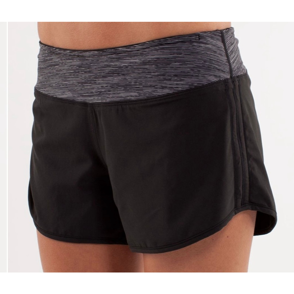 Lululemon SWITCH BACK Black & Gray FOSSIL Shorts Size 2 LINED PANTY